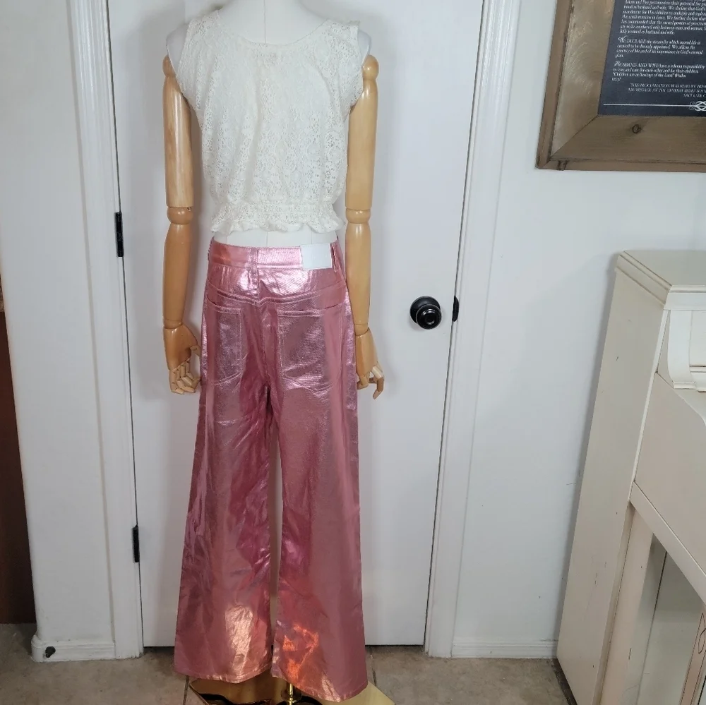 Meshki Minnie Metallic Pink Straight Jeans Size M
